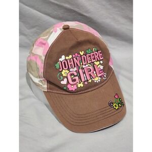 John Deere Girl Pink Camo Brown Hat Cap‎ Flowers Hearts Tractor Toddler Kids